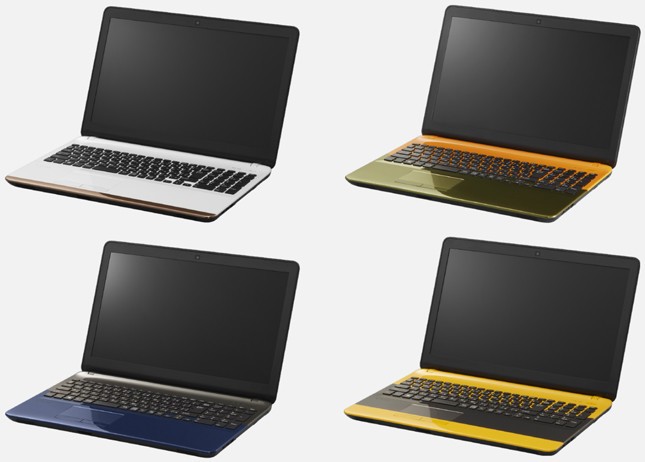 カラーは4種類。左上から「ホワイト／カッパー」「オレンジ／カーキ」、左下から「ネイビー／グレー」「イエロー／ブラック」