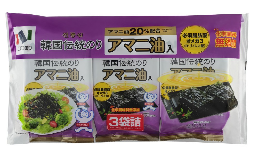 「韓国伝統のりアマニ油入3袋」