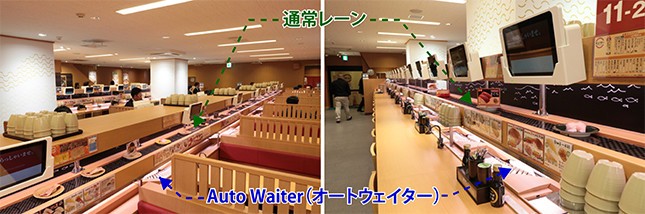 回っている寿司は「通常レーン」で、個別注文は「Auto Waiter（オートウェイター）」で運ばれる