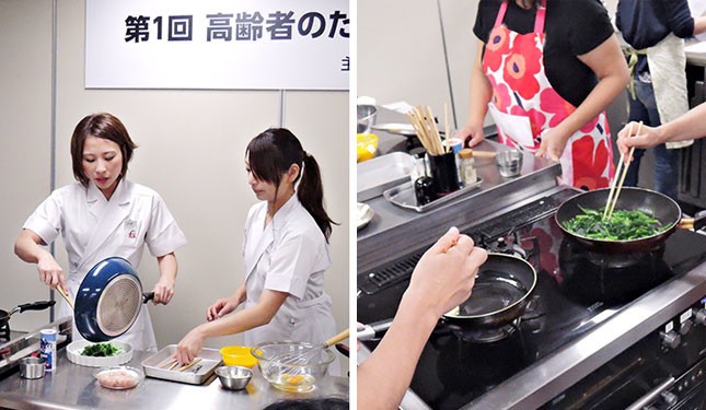 （写真左から）吉野先生の実演、生徒たちによる実習