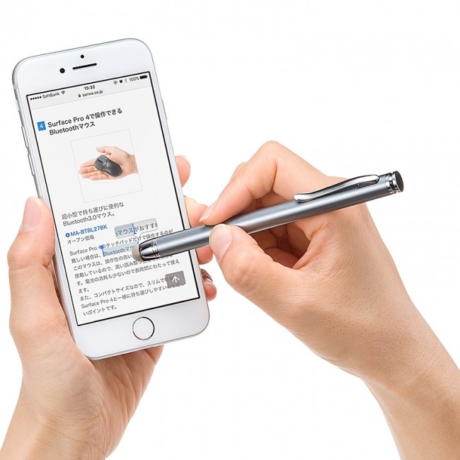 摩擦が少なく、なめらかに操作できるタッチペン　サンワサプライから