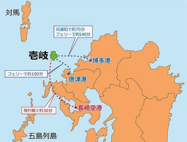 壱岐島は南北17km・東西14kmの大きさ（地図は編集部作成）