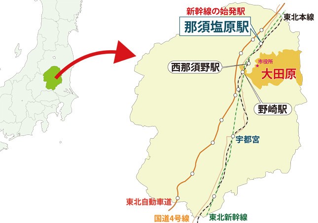 大田原市の位置（編集部作成）