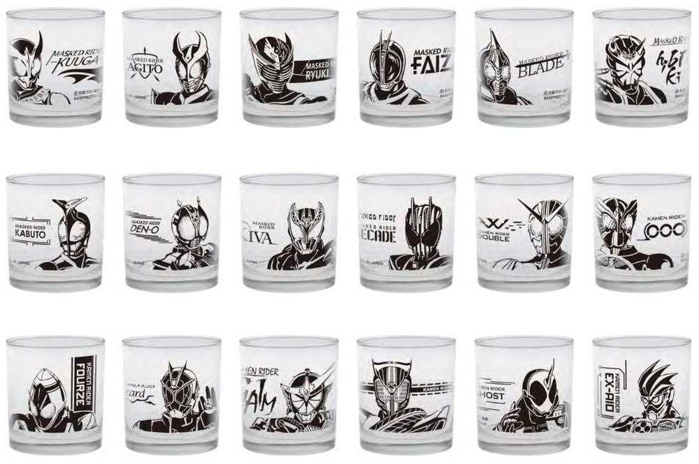 D賞　全18シリーズの平成ライダー達をデザインしたグラス