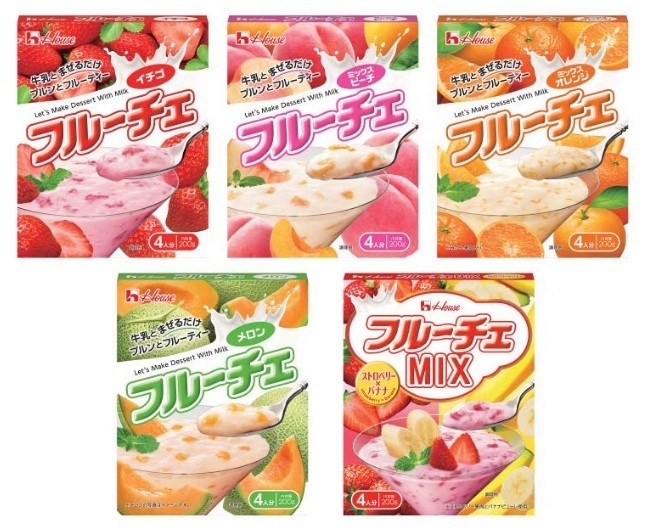 （上段左から）イチゴ、ミックスピーチ、ミックスオレンジ、(下段左から)メロン、ストロベリー・バナナ