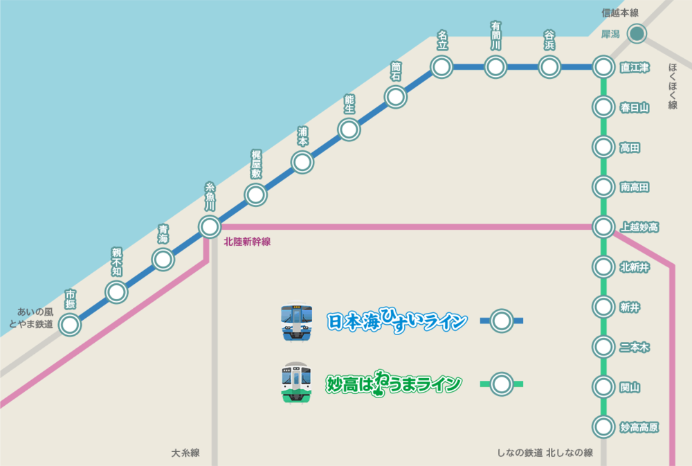 えちごトキめき鉄道の沿線マップ（同鉄道公式サイトより）