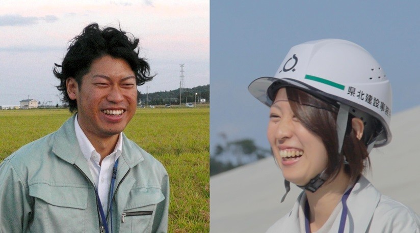（写真左から）「福耕支援隊」の彌田雄太さん、福島県職員の鈴木智子さん