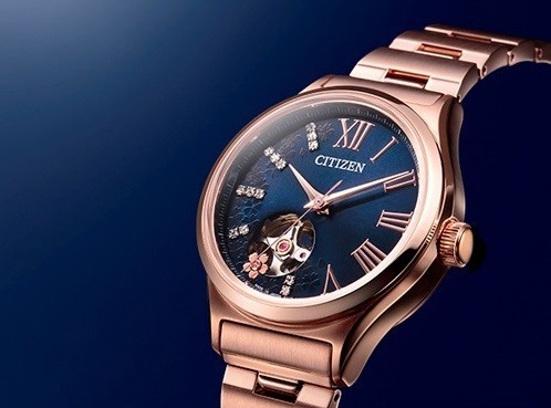 「夜桜」イメージ、「シチズンコレクション」から女性向けメカニカルウオッチ
