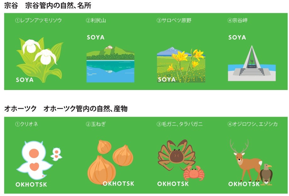 宗谷管内とオホーツク管内の自然、名所などのラッピング素材