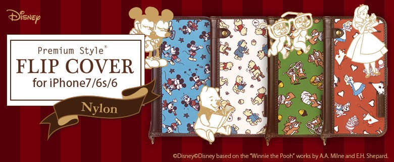 ディズニーキャラをプリントしたアンティーク調のフリップカバー　iPhone 7／6s／6用