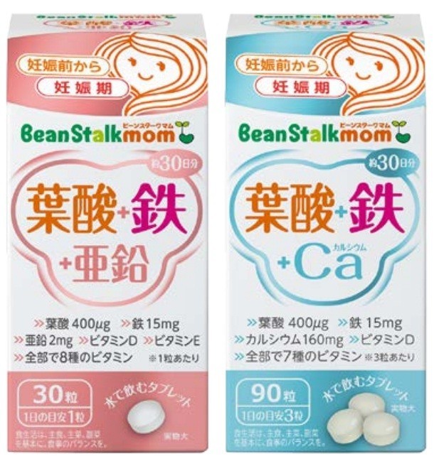 「葉酸＋鉄＋亜鉛」(左)と「葉酸＋鉄＋Ca」