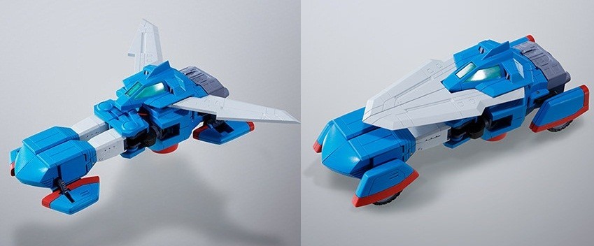 ブングル・スキッパー。上半身を構成するマシン。飛行型から走行型への変形は、ウイング部を前方へ閉じ、車輪ユニットを90度折りたたむ