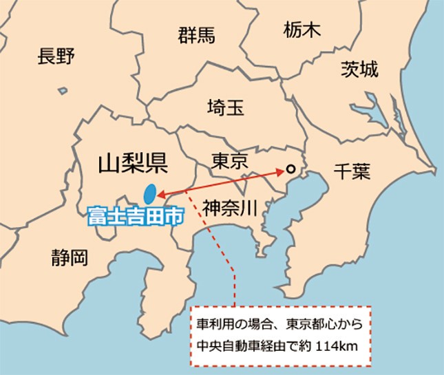 富士吉田市の位置（編集部作成）