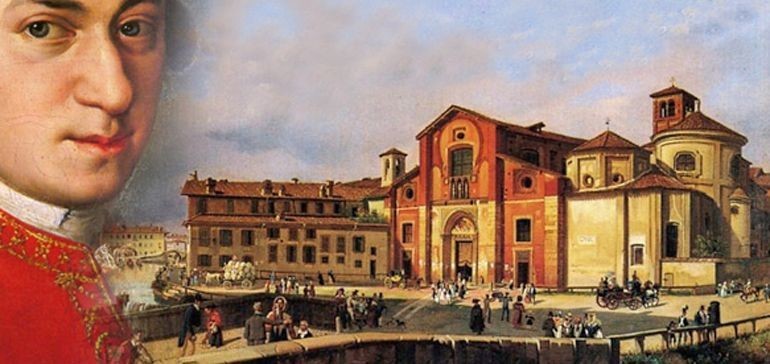 モーツアルトの肖像と当時のイタリアの風景