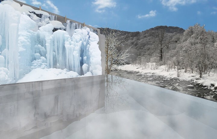凍った滝を温泉につかりながら鑑賞　奥入瀬渓流ホテル「氷瀑の湯」開催