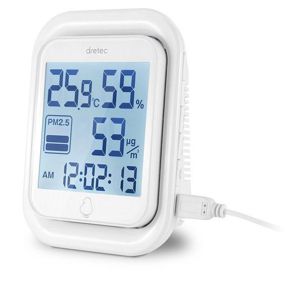 タバコの煙、黄砂など「PM2.5」を測定 3段階レベル表示もできる温湿度計