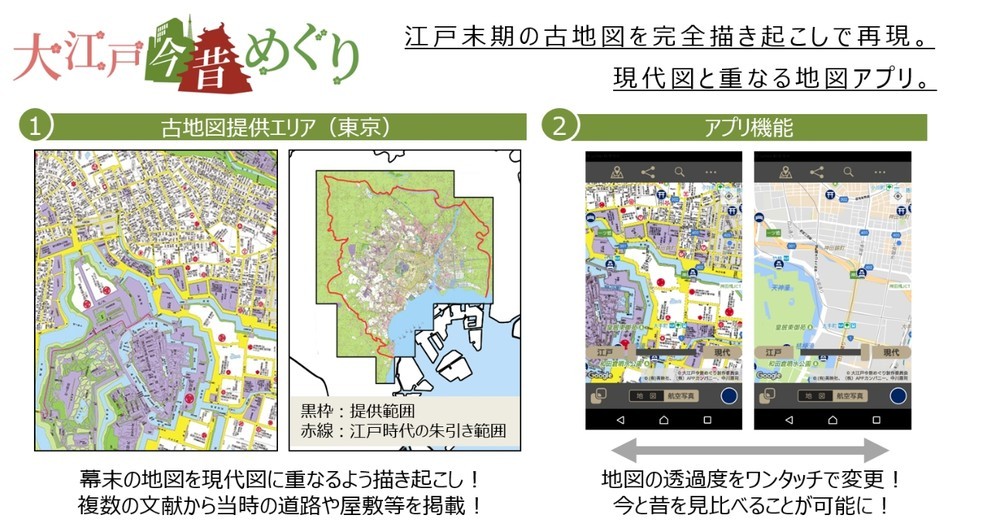 「昔、何があったのだろう？」　幕末と現代の東京を比較できる地図アプリが誕生！