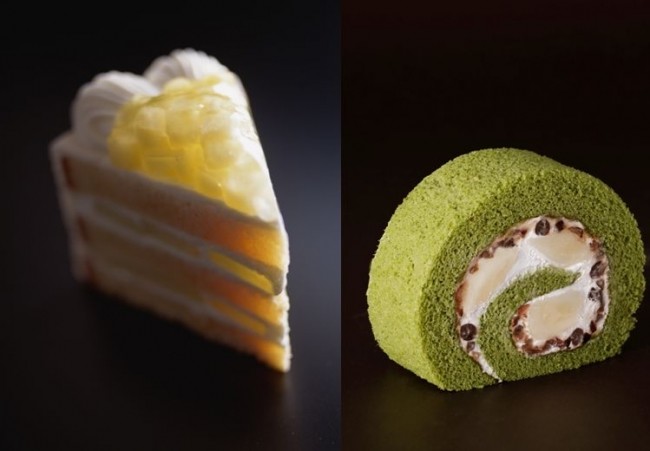「スーパーメロンショートケーキ」（左）と「新edo抹茶ロール」（右）