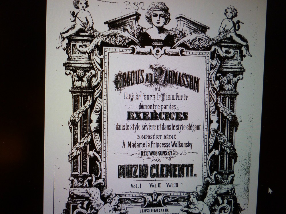 大げさな『グラドゥス・アド・パルナッスム』の楽譜の表紙。題名とともに権威的であり、ドビュッシーに皮肉られた
