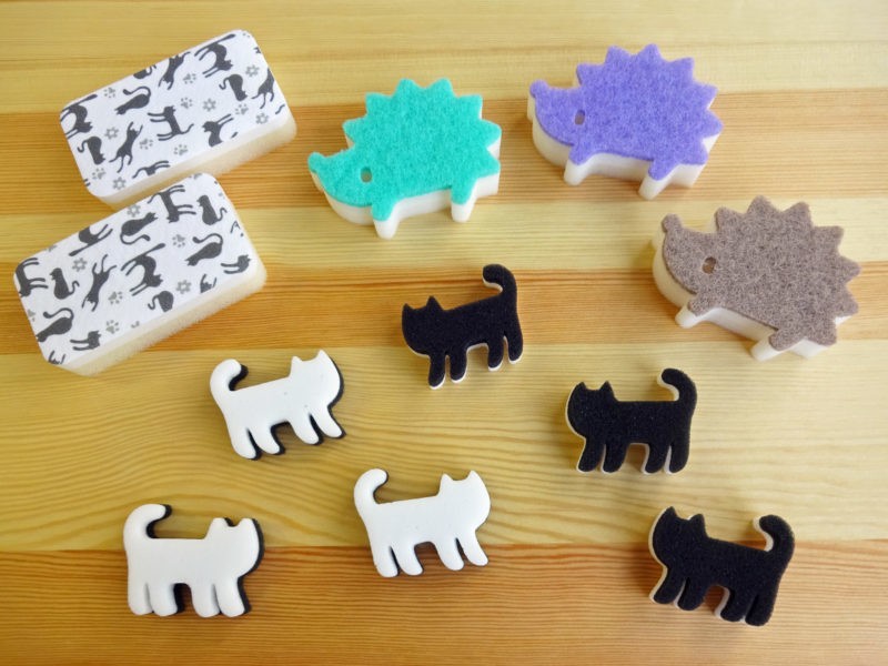 見た目よりやるよ？　ネコ・ハリネズミ型などキッチンスポンジ4種