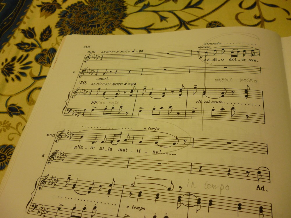 歌詞は全く別物で、さらに歌曲はピアノ伴奏、オペラは本来オーケストラ伴奏、という違いがあるが、メロディーが全く同一の2曲の楽譜