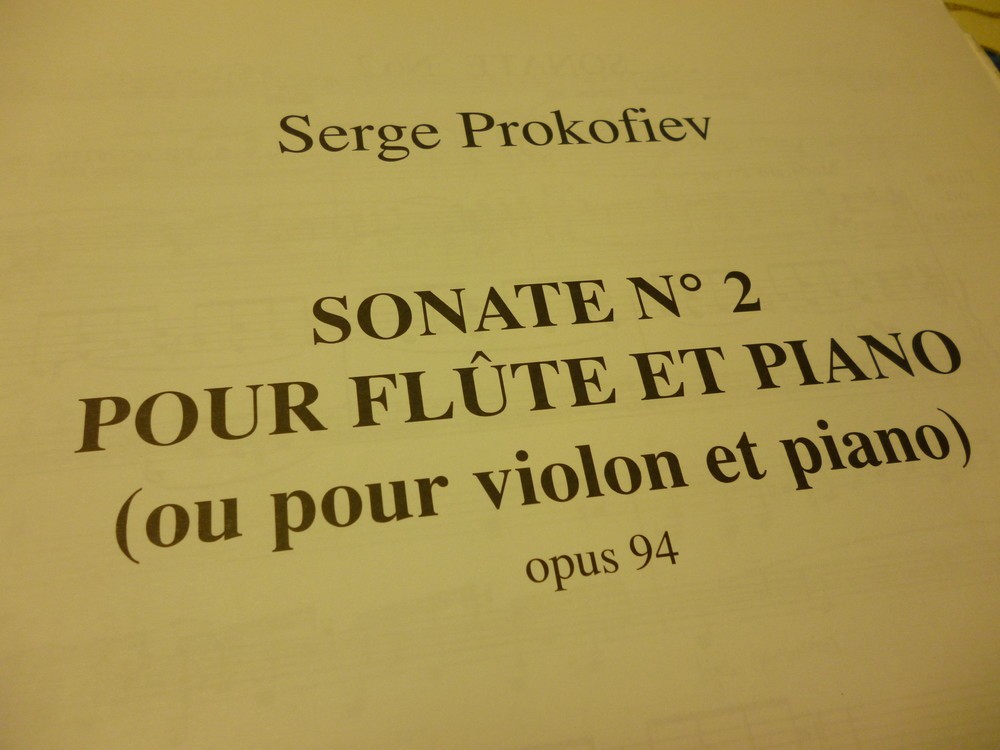 楽譜の扉ページ。ソナタ第2番　Op.94　フルートとピアノのための（またはヴァイオリンとピアノのための）と書いてある
