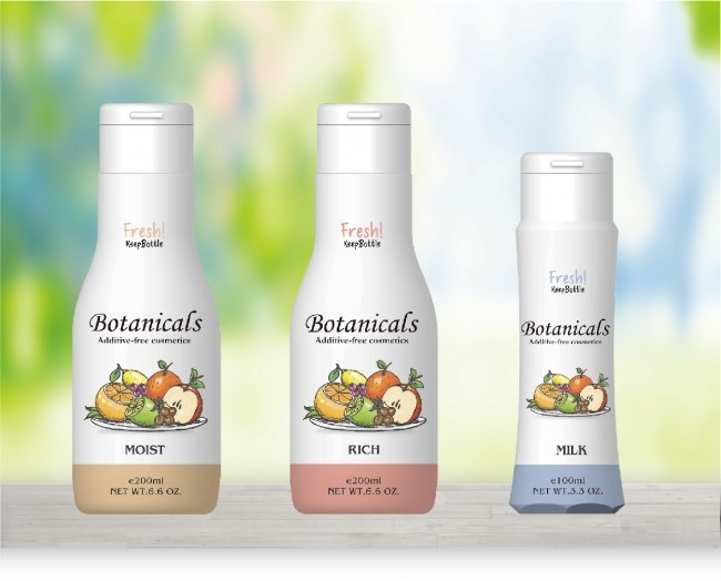 「おしょうゆボトル」採用　無添加ボタニカルスキンケアシリーズ3種