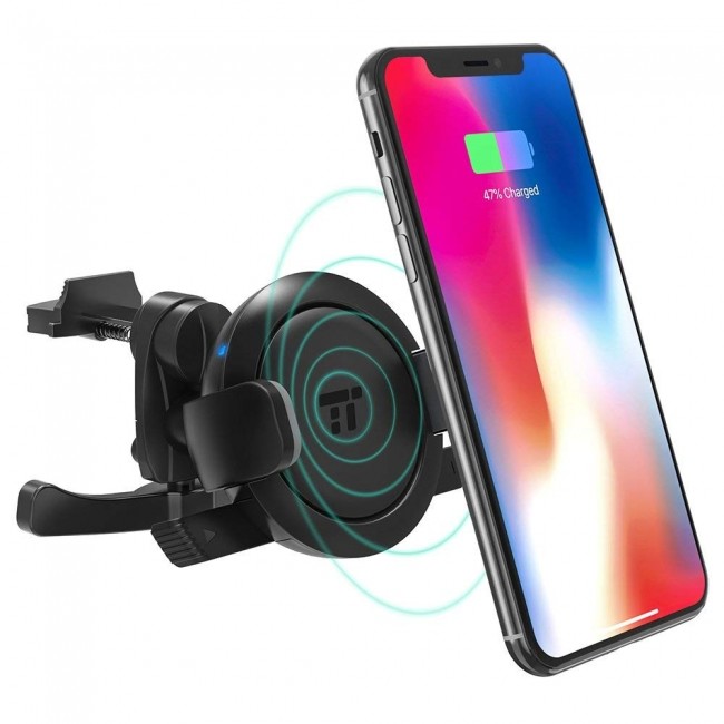 ワイヤレス充電機能付き　取り付け簡単な車載スマホホルダー