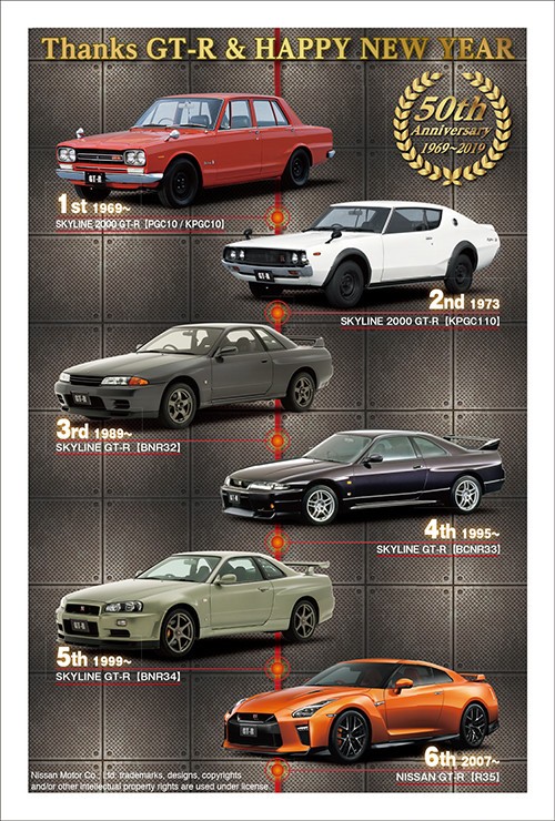 「GT-R」と「フェアレディZ」の雄姿を収めたコレクション年賀状