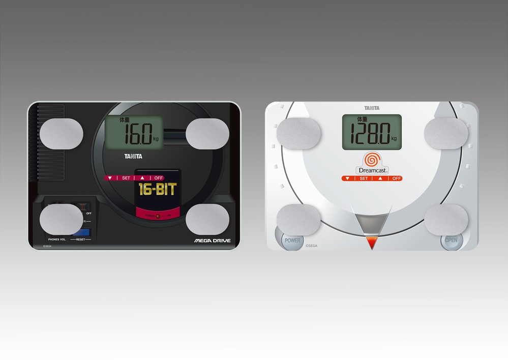 「メガドライブ」「ドリームキャスト」デザインの体組成計