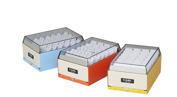 レトロデザインなバイカラー　スチール製「カードファイルケース」