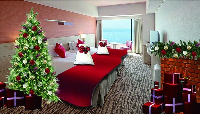 ツリーとプレゼントボックスで装飾　クリスマスルーム宿泊プラン