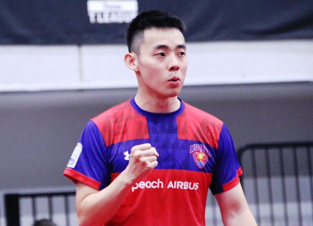 第2マッチでT.T彩たま・吉村真晴選手に勝利した、琉球アスティーダ・陳建安選手