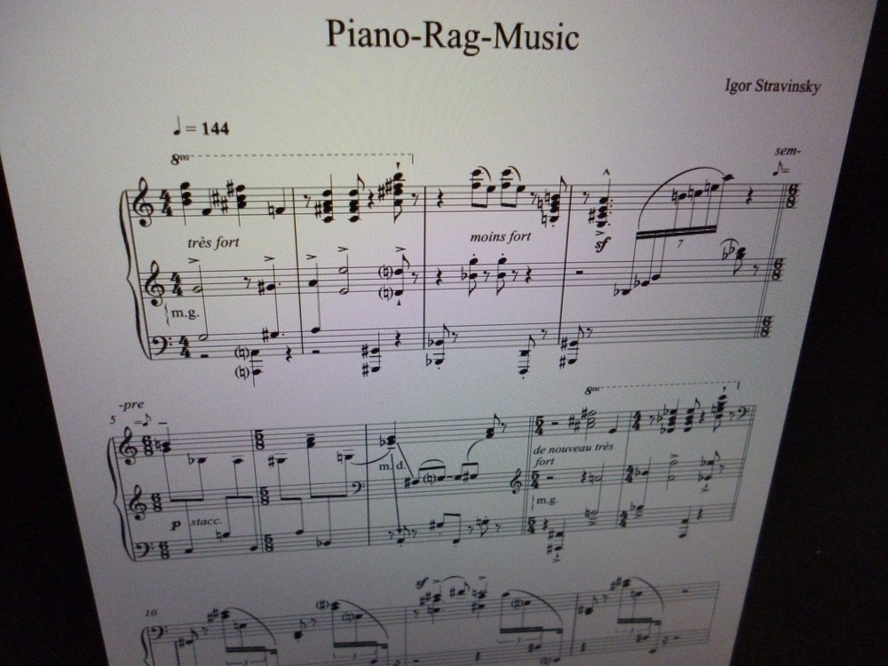 ストラヴィンスキーらしい斬新な「ピアノ・ラグ・ミュージック」の譜面
