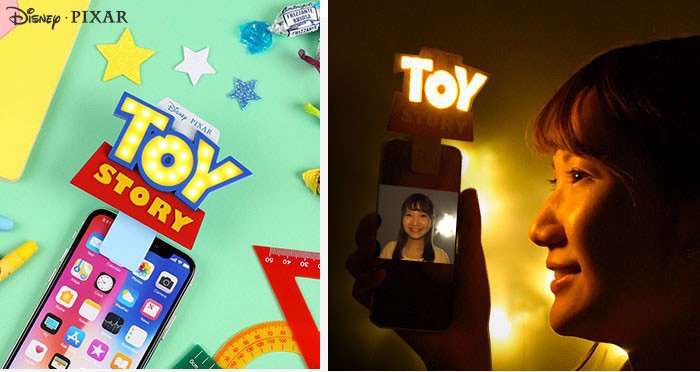 「トイ・ストーリー」ロゴが光る　スマホに挟んで使える自撮りライト
