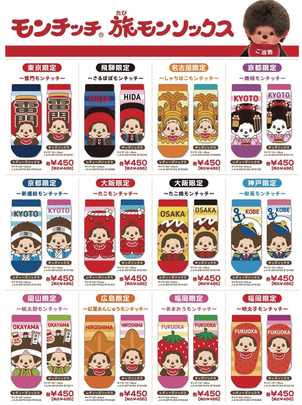 モンチッチのご当地靴下が登場