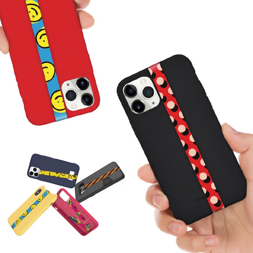 スマホケースのカメラホールに通して使う　リボン状ストラップ