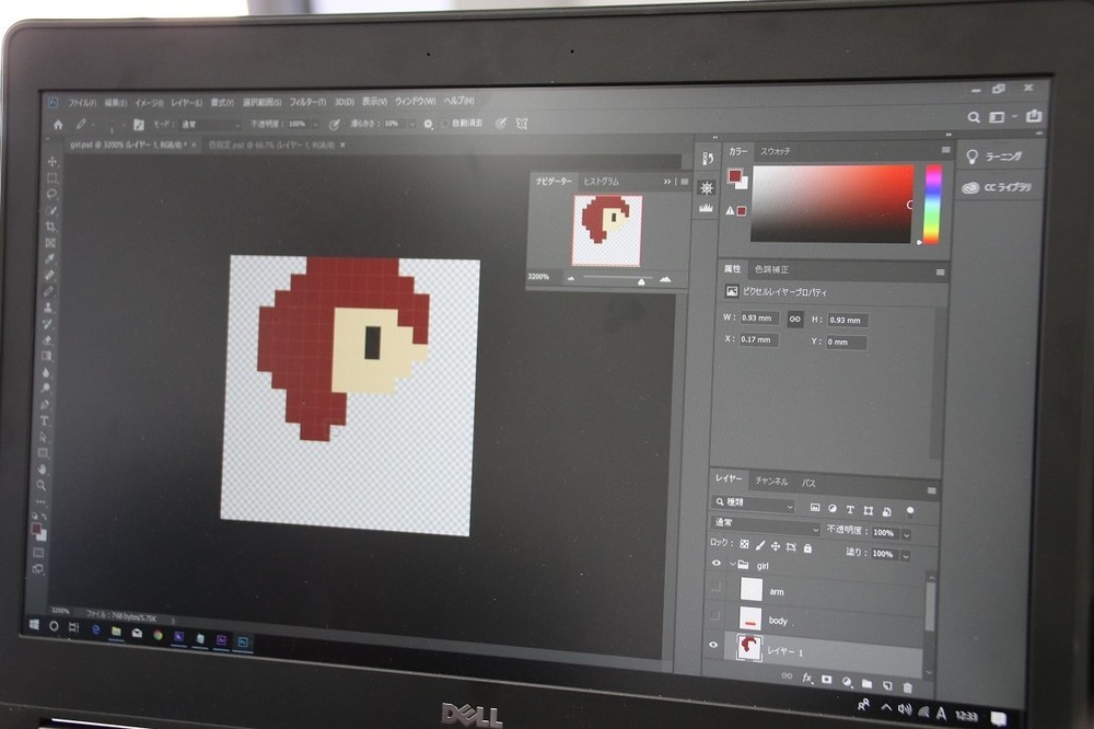 顔と目しかないデータの上に、茶色を置いて髪を表現