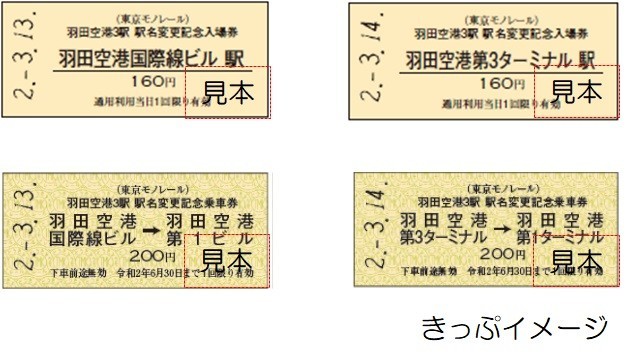 羽田空港3駅の駅名変更を記念した入場券・乗車券セット