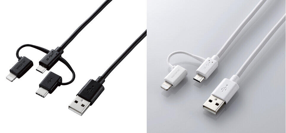 Type-C・microB変換アダプター付きも　Lightningケーブル3種