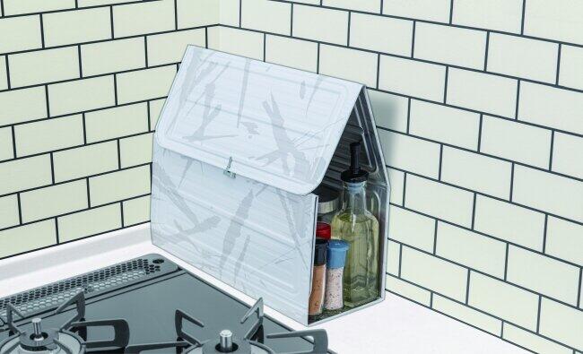 調味料や調理器具を油ハネやホコリ汚れからガード　コンロまわりの整理にも