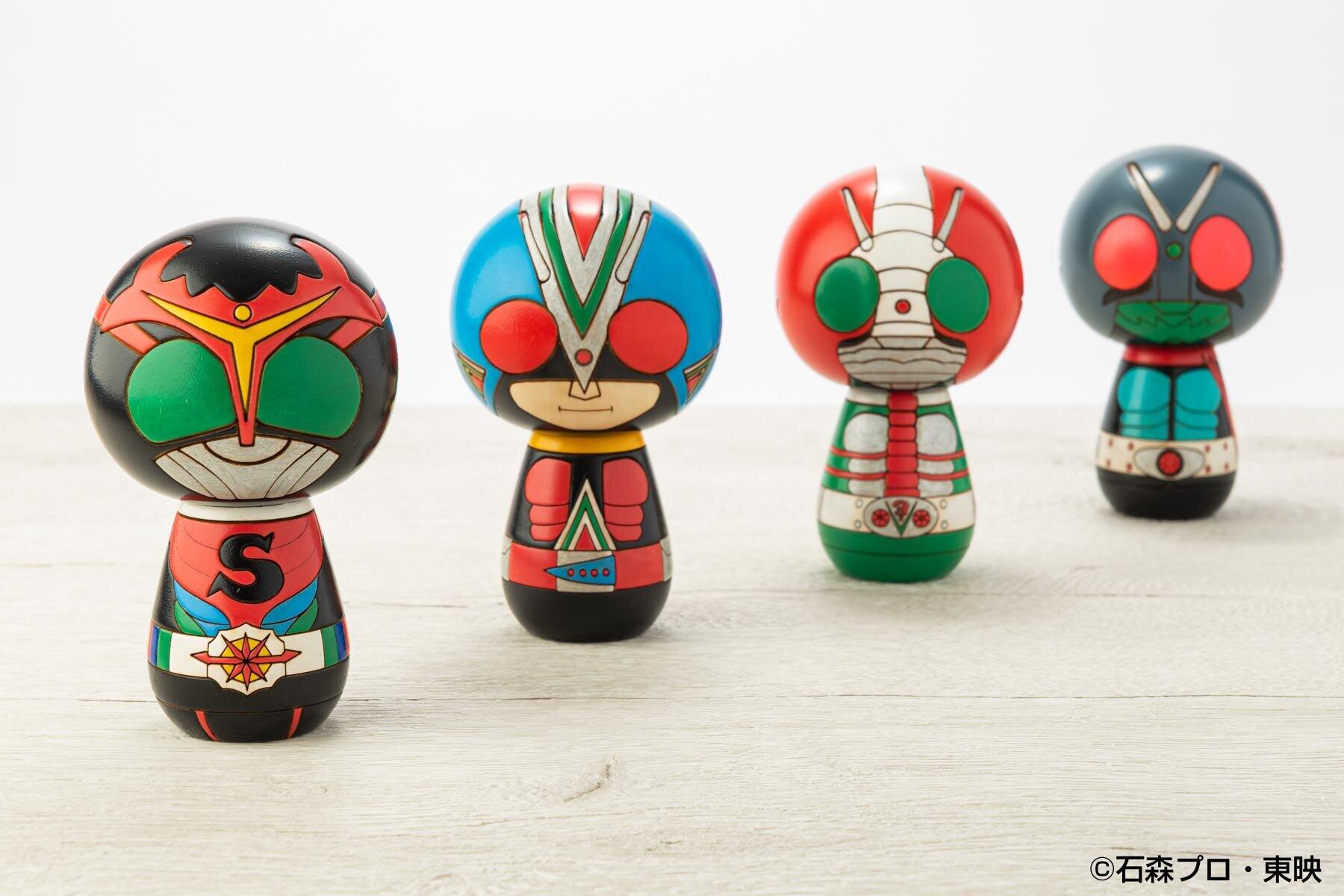 旧1号やV3、ライダーマンら「昭和」の仮面ライダー　手のひらサイズの創作こけしに