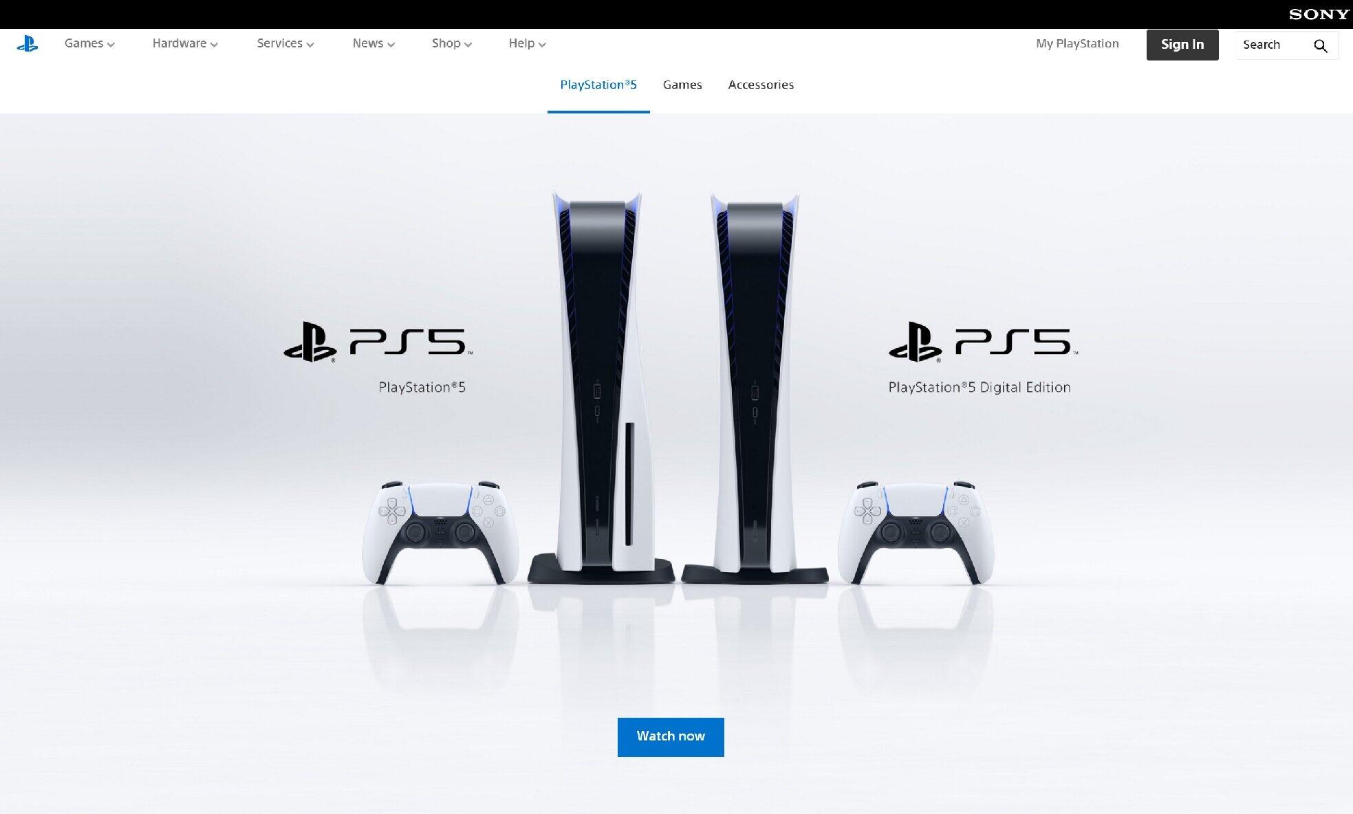 インド版のプレイステーション公式サイト。「PS5」発売日の記載がない。