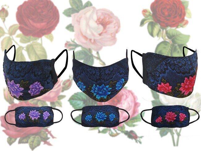 色鮮やかな薔薇をあしらった「ニットマスク」　メッシュ構造で楽に呼吸できる