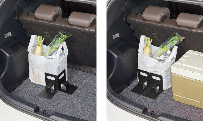 買い物袋をしっかり固定　「車の荷崩れ防止 まもりまストッパー」