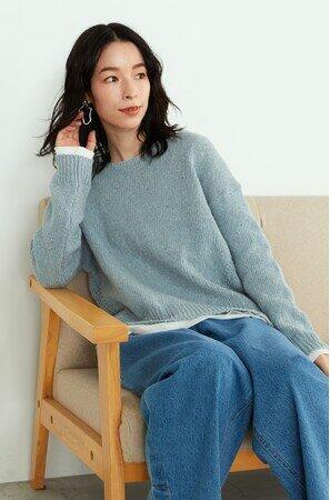 「ONIGIRI」デニムを再利用　素材感を楽しむボートネックニット