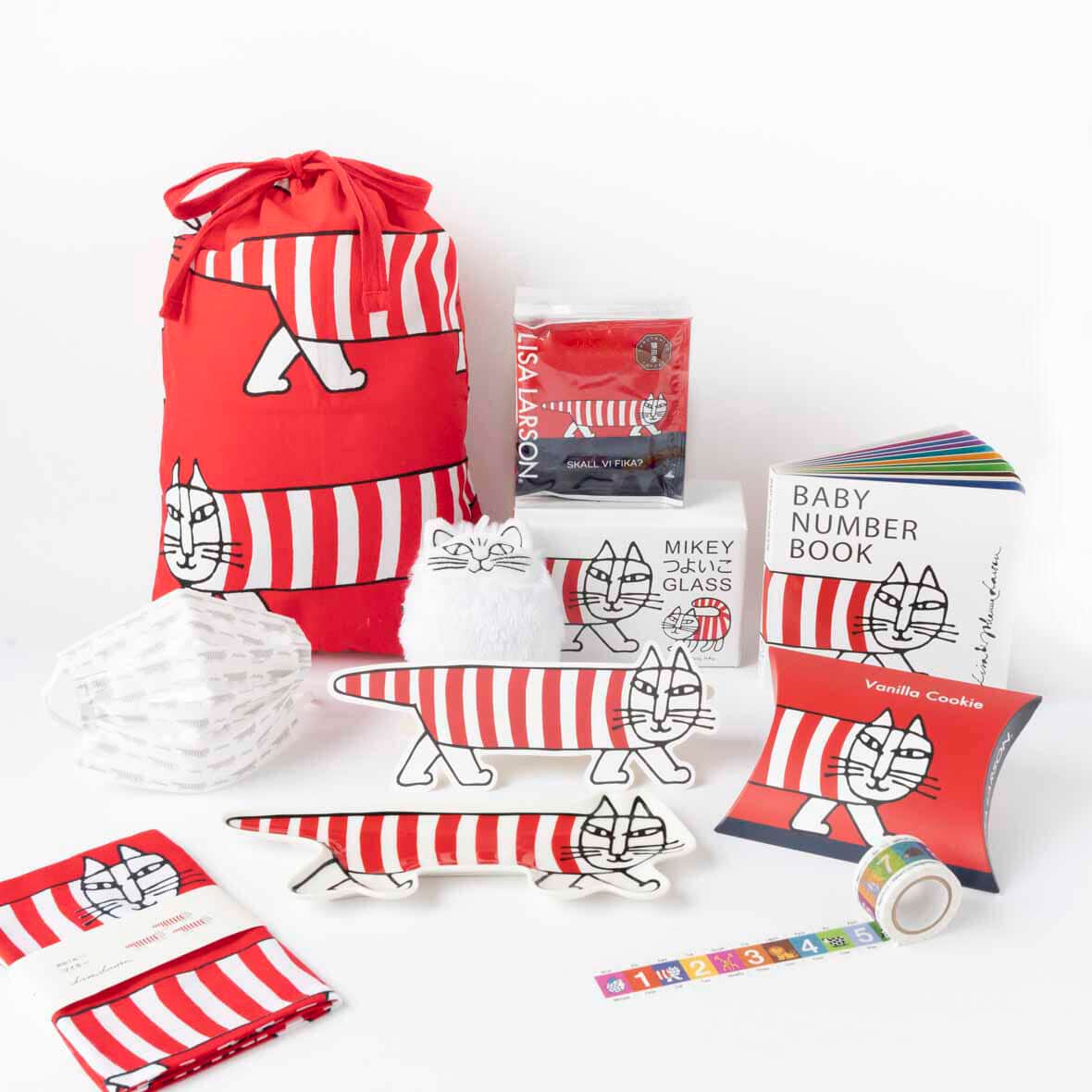 赤と白のしま模様で人気のネコ「マイキー」　10点グッズセット