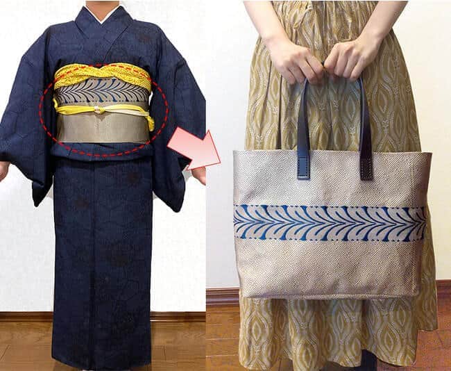 通常1本の袋帯から2～3個のバッグを作成できる