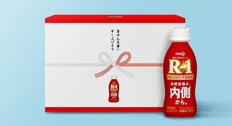 企業公式中の人へ「明治R-1」の暑中見舞い　ねば～る君、オカザえもん「内側からも元気」