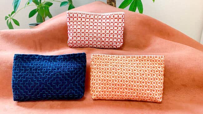 「MOMIJI×大槌刺し子」ジビエレザー・ポーチ